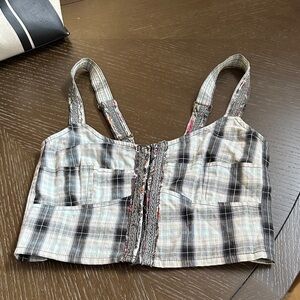 Free People Black and White Plaid crop Top